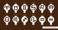 Set of coffee stencils. Aries, Taurus, Leo, Gemini, Virgo, Scorpio, Libra, Aquarius, Sagittarius, Pisces, Capricorn, Cancer.