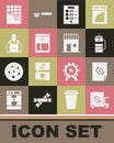 Set Coffee street truck machine, poster, French press, menu, Bag coffee beans, Barista, Chocolate bar and shop icon