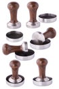 Set of Coffee Tamping Accessories. Barista Kit. Tamper with Wooden Handle Royalty Free Stock Photo