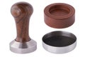 Set of Coffee Tamping Accessories. Barista Kit. Tamper with Wooden Handle. Royalty Free Stock Photo