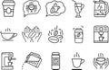 Set of coffee and tea vector line icons. Contain coffee beans, cup, coffee machine, cappuccino, hands with coffee, tea. Royalty Free Stock Photo