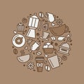 Set of coffee theme. Line art draw icons in the circle.