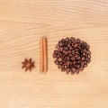 Set for coffee on a wooden background
