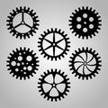 Set of cogwheels, pinions and gears.