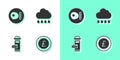 Set Coin money with pound, British breakfast, London mail box and Cloud rain icon. Vector