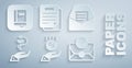 Set Coins on hand - minimal wage, Mail e-mail, Caduceus snake medical, Envelope with question mark, Document and Law