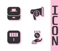 Set Coins on hand - minimal wage, Vote box, Prison cell door and Megaphone dollar icon. Vector