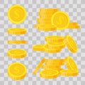 Set coins stack vector illustration, icon flat finance heap, dollar coin pile. Golden money standing on stacked, gold Royalty Free Stock Photo