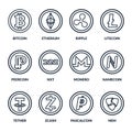 Set of coins with symbols and signs of popular crypto currency