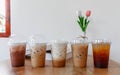 Set cold coffee collection in plastic cups