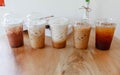 Set cold coffee collection in plastic cups