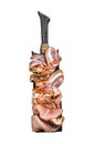 Set of cold cured italian meat Ham, prosciutto, pancetta, bacon. Isolated on white background. Top view.