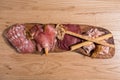 Set of cold cured spanish meat Ham, mortadela and lomo