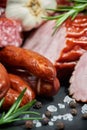 Set of cold cuts on a stone board Royalty Free Stock Photo