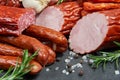 Set of cold cuts on a stone board Royalty Free Stock Photo