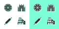 Set Coliseum in Rome, Pizza, Rolling pin and Milan Cathedral icon. Vector