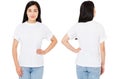 Set,collage asian,korean woman in t-shirt isolated on white background,Mock up for design. Copy space. Template. Blank