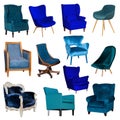 Set collage of different blue chair Royalty Free Stock Photo