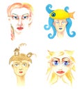 Set collage four female portreits, avatars for Instagram, icons,