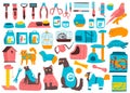 Set, Collection of Accessories Equipment for Pets.