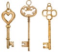 Set Collection of Antique Golden Keys. Watercolor illustration of vintage brown metal keys. Royalty Free Stock Photo