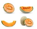 Set Collection of Cantaloupe Melon. Isolated on white background.