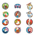 American Eagle Mascot Circle Cartoon Set