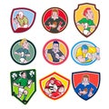 Rugby Player Icon Cartoon Set