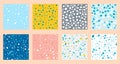 Set collection of colorful venetian terrazzo imitation seamless stone fragments pattern. Modern minimalistic trendy floor tile Royalty Free Stock Photo