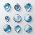 set collection 3D icon illustration glassmorphism blue render Royalty Free Stock Photo