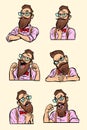 Set collection different emotions. Stylish bearded hipster with