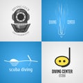 Set, collection of diving, snorkeling vector icons, sign, symbol