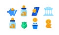 Set collection donation coin or saving money flat icon illustration design Royalty Free Stock Photo