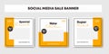 Set collection of editable minimal square banner template. Black and yellow background color background for social media post and Royalty Free Stock Photo