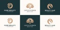 Set collection feminine luxury beauty face women lotus flower and leaf logo design vector Royalty Free Stock Photo