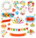 Set Collection of Festive Colorful Carnival Masquerade Icons Iso