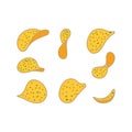 Set Collection of Flying Crispy Potato Chips Icon Royalty Free Stock Photo