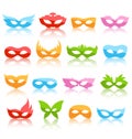 Set Collection of Glassy Colorful Carnival Masquerade Masks