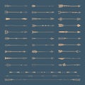 Set collection of gold arrows icons vector illustration on blue Royalty Free Stock Photo