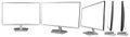 Set collection of modern black silver pc computer monitor  flat screen in front side view isolated white background. multimedia Royalty Free Stock Photo
