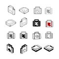 Set of Collection modern vector. Bag icon multi type of 3d isometric, solid, line, scribble hatch, doodle, shadow isometric and Royalty Free Stock Photo