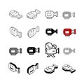 Set of Collection modern vector. Camera VDO icon multi type of 3