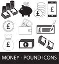 Set, collection or pack of Pound currency icon or logo. Royalty Free Stock Photo