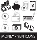 Set, collection or pack of Yen, Yuan or Renminbi currency icon or logo. Royalty Free Stock Photo