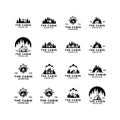 Set collection premium wooden cabin and mountain pine forest retro vector black logo design Royalty Free Stock Photo