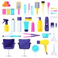 Set collection of professional hairdresser and barber equipment tools.