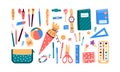 Set,collection of school stationery objects.Vector illustration in flat style Royalty Free Stock Photo