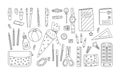 Set collection of school stationery objects.Vector illustration in line style