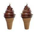Set of collection soft serve ice cream of chocolate ice cream covered with colorful sprinkles on a crispy cone for summer isolated Royalty Free Stock Photo