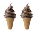 Set of collection soft serve ice cream of chocolate ice cream covered with colorful sprinkles on a crispy cone for summer isolated Royalty Free Stock Photo